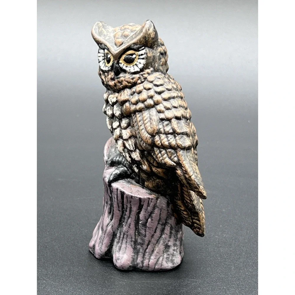 Vintage Owl Figurine Ceramic Statue Perched on Tree Stump 5